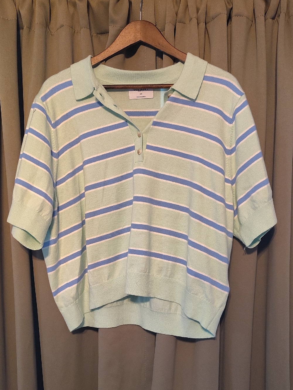 Old Navy Mint Green Polo Sweater with Blue and White Stripes